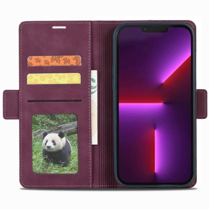 FORWENW - FORWENW F3-Series iPhone 13 Plånboksfodral Konstläder - Vinröd