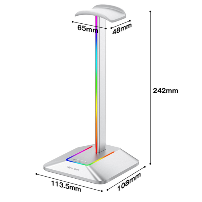 A-One Brand - NEW BEE RGB-Ljus Hörlursställ med USB, Typ-C Expansionshub Z8 - Silver