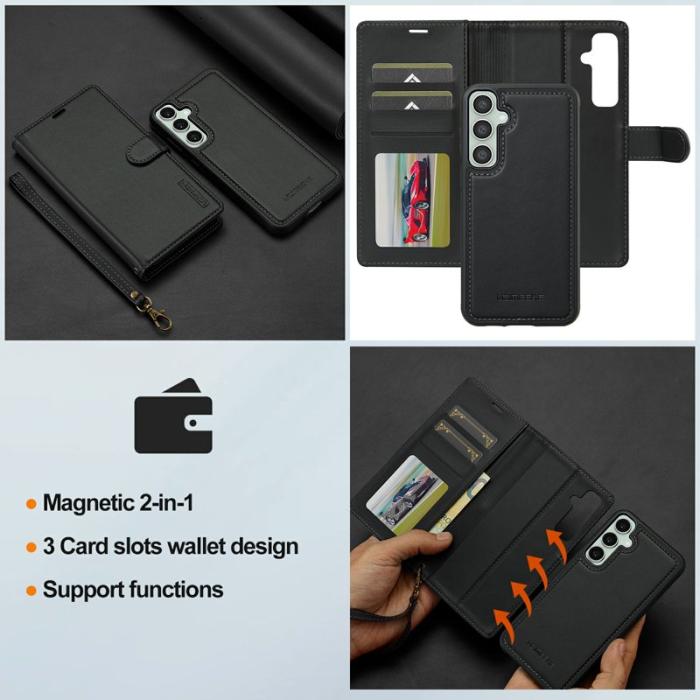 LC.imeeke - LC.IMEEKE L2 Series Samsung Galaxy A56 Plånboksfodral Konstläder - Svart
