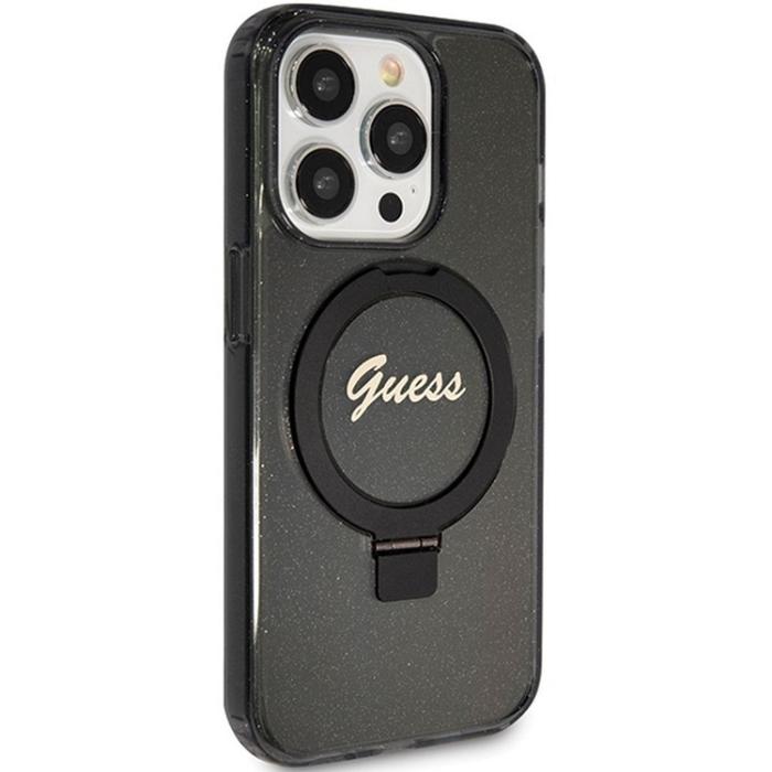 Guess - Guess iPhone 15 Pro Mobilskal Ringhållare Magsafe Glitter Script