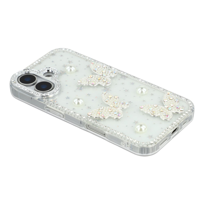 A-One Brand - iPhone 17 Mobilskal Rhinestone Edge Pearl Butterfly