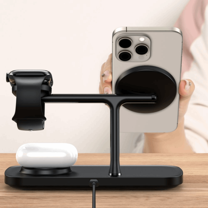 Tech-Protect - 3-in-1 Magsafe Trådlös Laddare iPhone, Apple Watch, AirPods Qi 15W