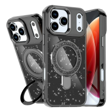 A-One Brand - iPhone 17 Pro Max Mobilskal Glitter Design TPU + PC Kickstand - Svart