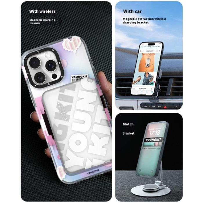 A-One Brand - Youngkit iPhone 16 Pro Max Mobilskal Magsafe Pixel Heart - Rosa