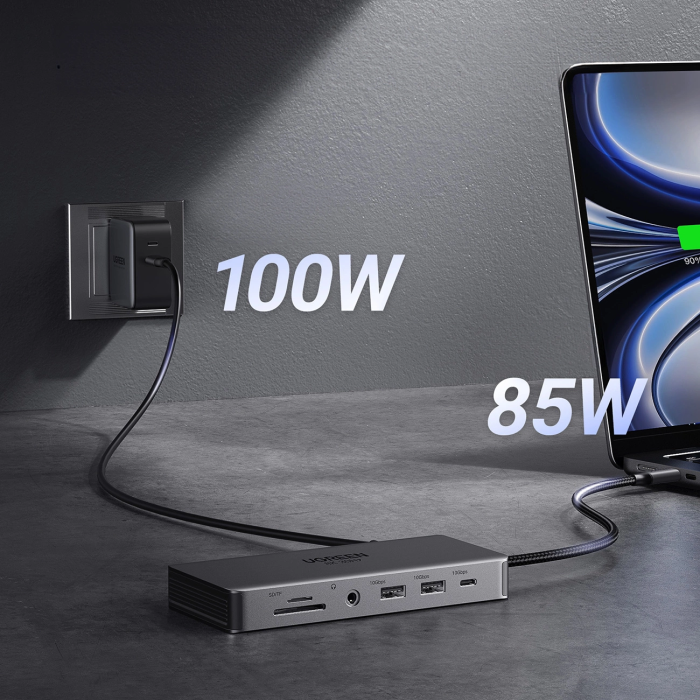 Ugreen - Ugreen 13in1 HUB USB-C Med HDMI, Display Port, RJ45, Aux, USB-C - Grå