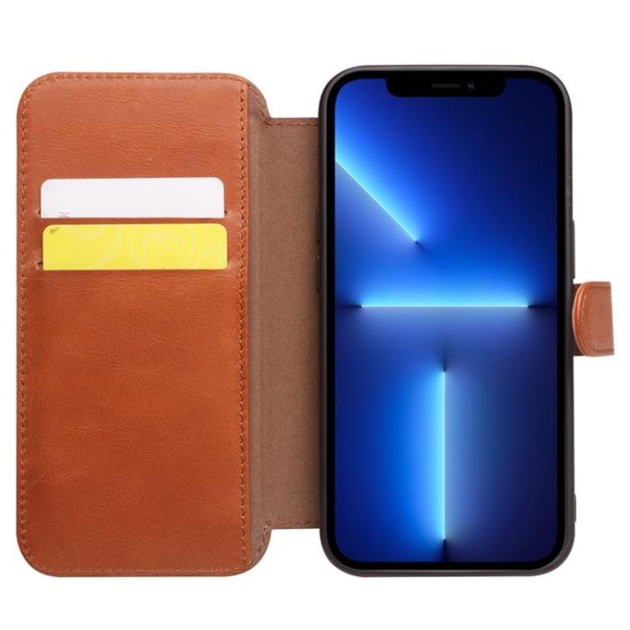 QIALINO - Qialino Äkta Läder Fodral iPhone 13 Pro - Brun