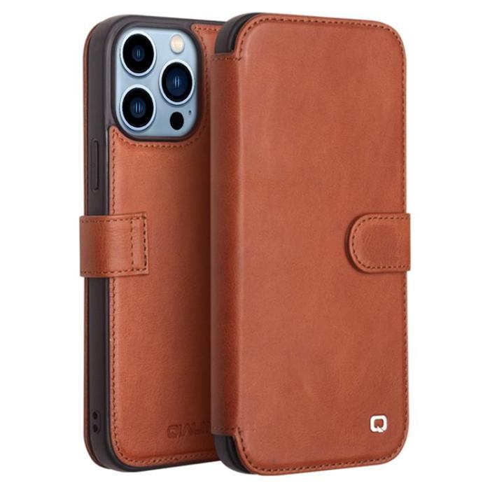 QIALINO - Qialino Äkta Läder Fodral iPhone 13 Pro - Brun