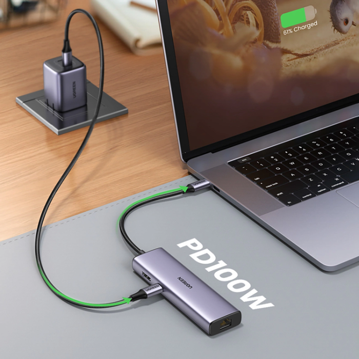 Ugreen - Ugreen HUB 100W USB-C Till HDMI, RJ45, USB-C, SD/TF Kortläsare, USB-A 3.0