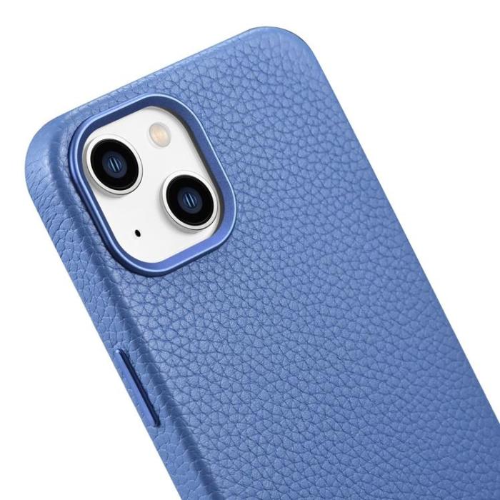 ICARER - iCarer iPhone 14 Plus Skal Magsafe Äkta Läder Litchi Premium - Ljusblå