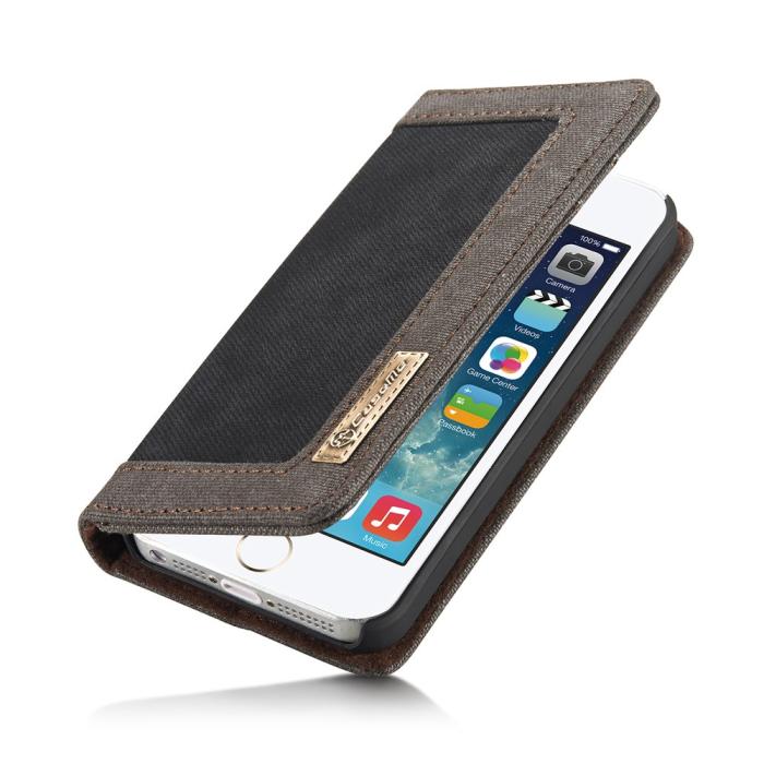 A-One Brand - Caseme Canvas Plånboksfodral till iPhone 5/5S/SE - Svart