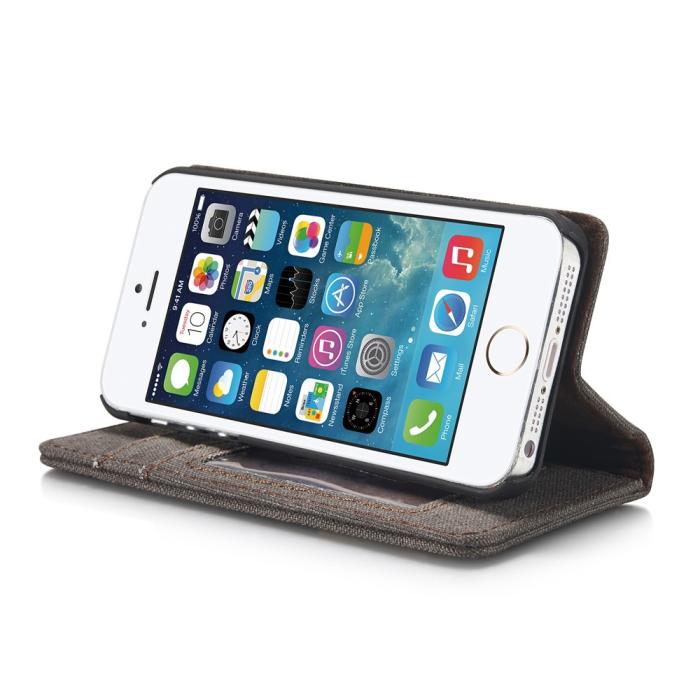 A-One Brand - Caseme Canvas Plånboksfodral till iPhone 5/5S/SE - Svart