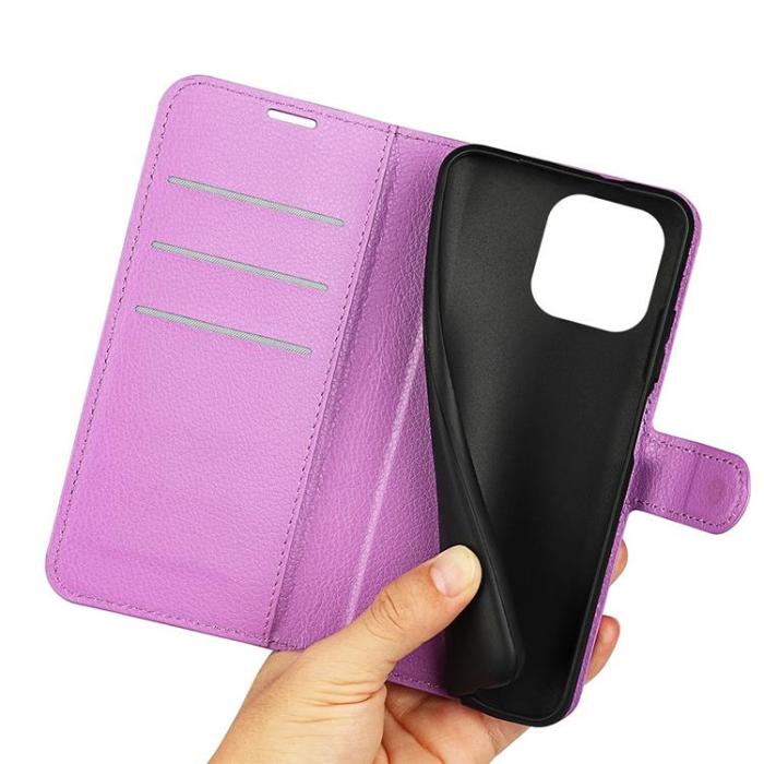 OEM - Litchi Flip iPhone 14 Pro Max Plånboksfodral - Lila