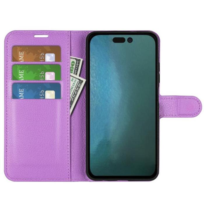 OEM - Litchi Flip iPhone 14 Pro Max Plånboksfodral - Lila