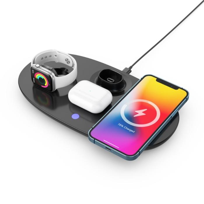 A-One Brand - 4-in-1 Trådlös laddare iPhone - Apple Watch, AirPods, Headsethållare