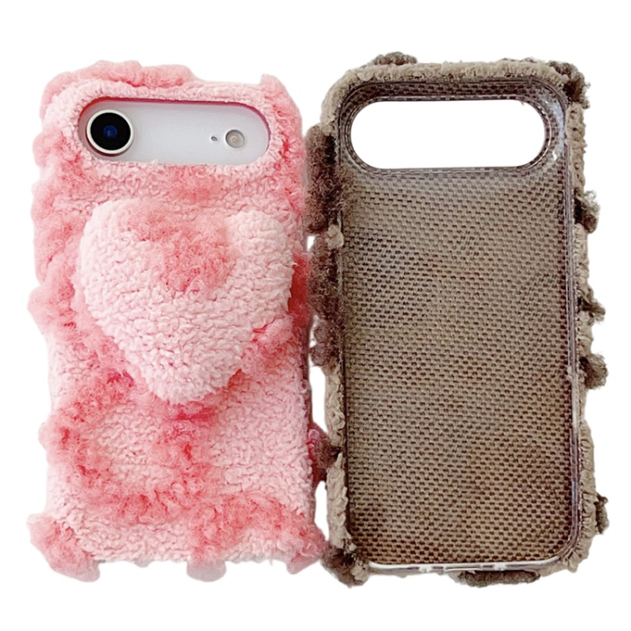 A-One Brand - iPhone Air Mobilskal 3D Heart Plush TPU Winter Warm Soft - Blå