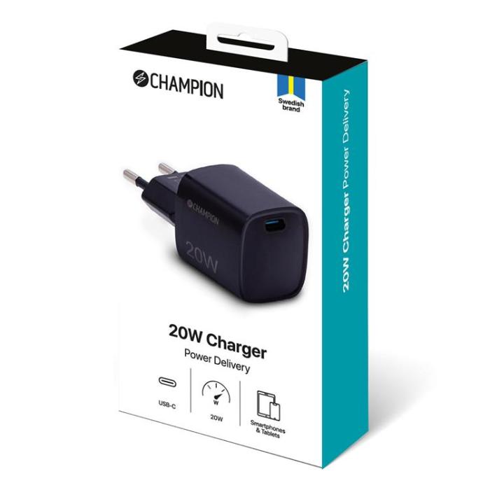 Champion - Champion Väggladdare USB-C 20W - Svart