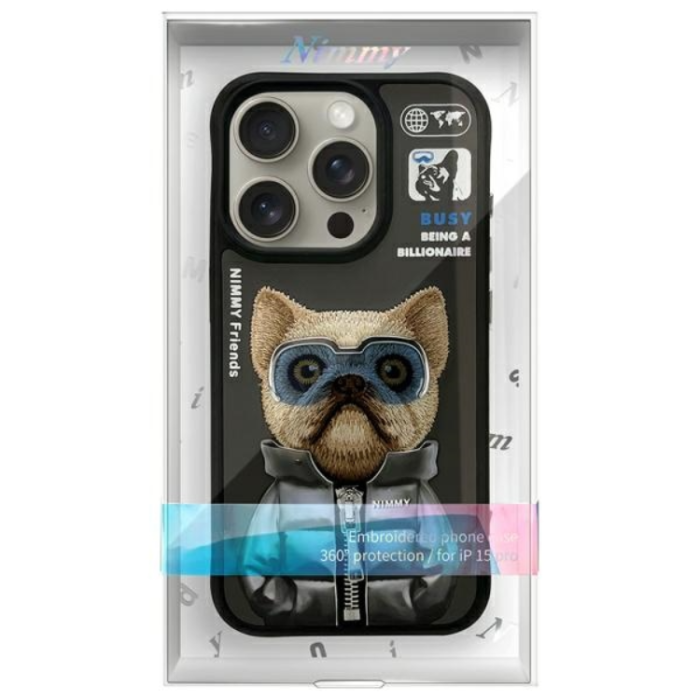 NIMMY - Nimmy iPhone 15 Pro Mobilskal Cool & Cute 2.0 Dog - Svart