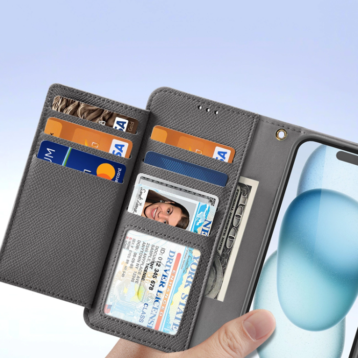 Dux Ducis - Dux Ducis iPhone 15 Plånboksfodral Lawa Läder - Grå