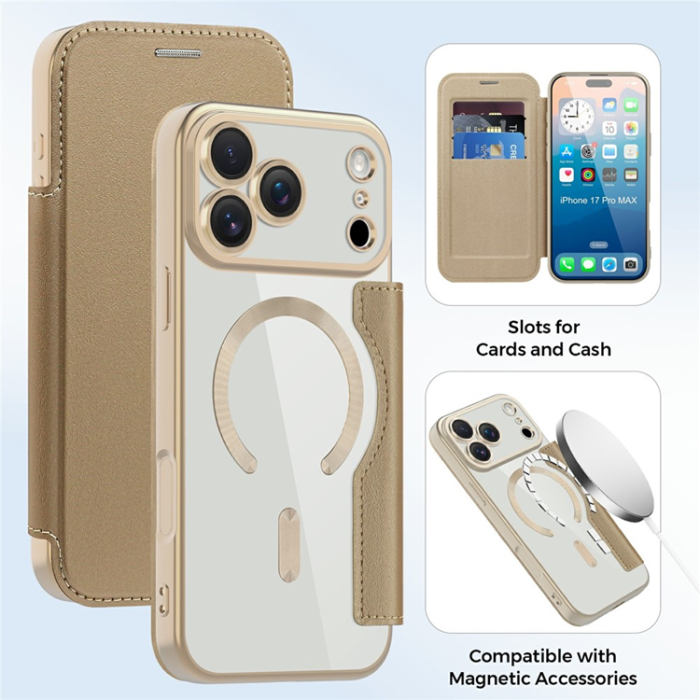 A-One Brand - iPhone 17 Pro Max Plånboksfodral Magsafe RFID Blocking - Desert Guld