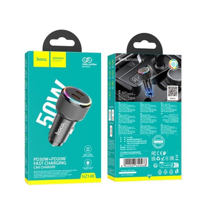 Hoco - Hoco Billaddare 2xUSB-C 50W NZ14B - Svart