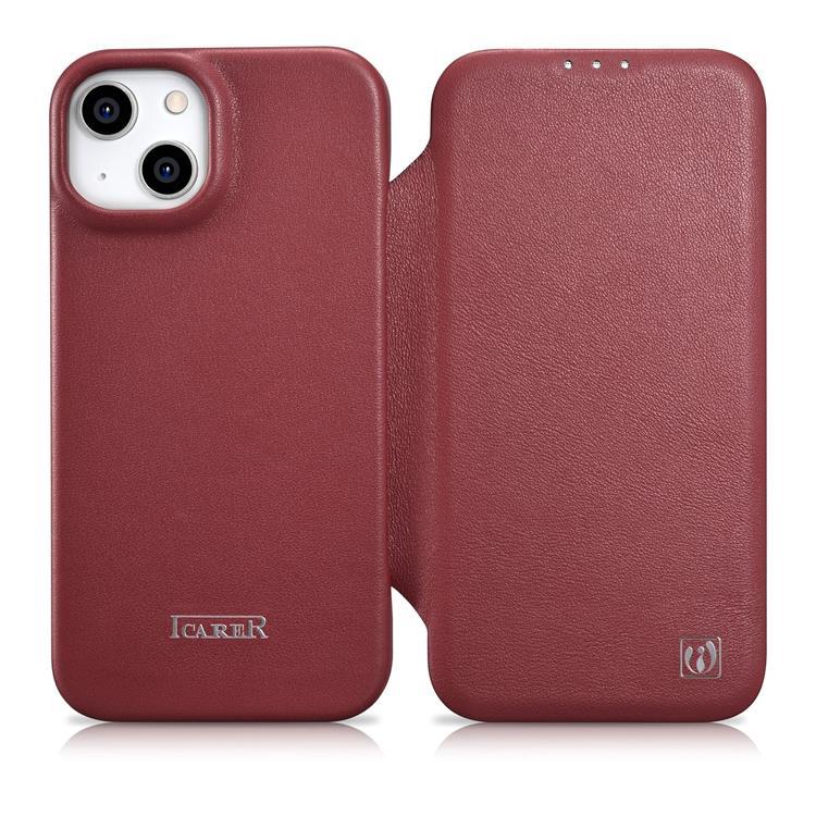 iCarer iPhone 14 Plus Plånboksfodral Magsafe CE Läder - Röd | 2353 | AlltMobil