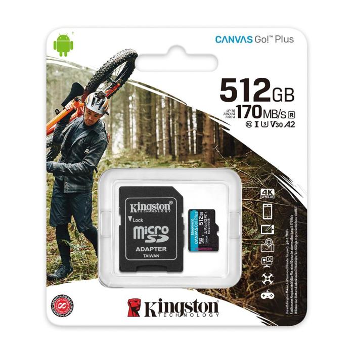 Kingston - Kingston 512GB microSDXC Canvas Go! Plus med Adapter