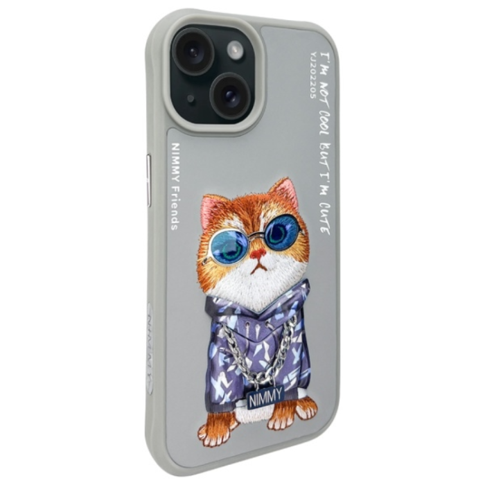 NIMMY - Nimmy iPhone 15 Mobilskal Glasses Cool Cat - Grå