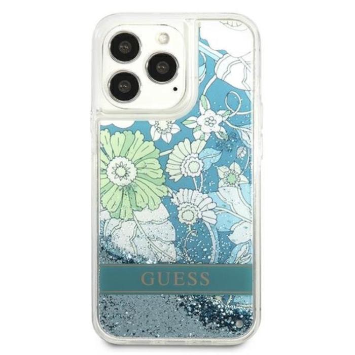 Guess - Guess iPhone 13 Pro Max Skal Flower Liquid Glitter - Grön