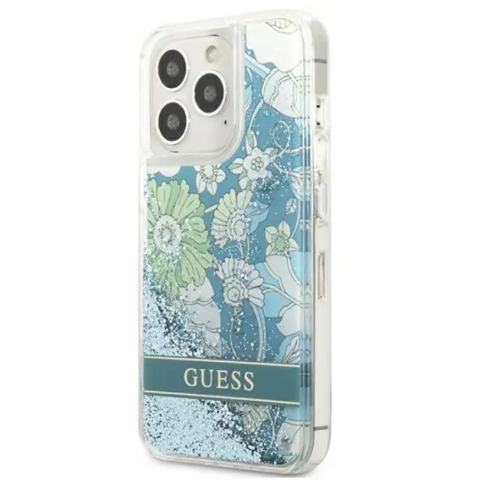 Guess - Guess iPhone 13 Pro Skal Flower Liquid Glitter - Grön
