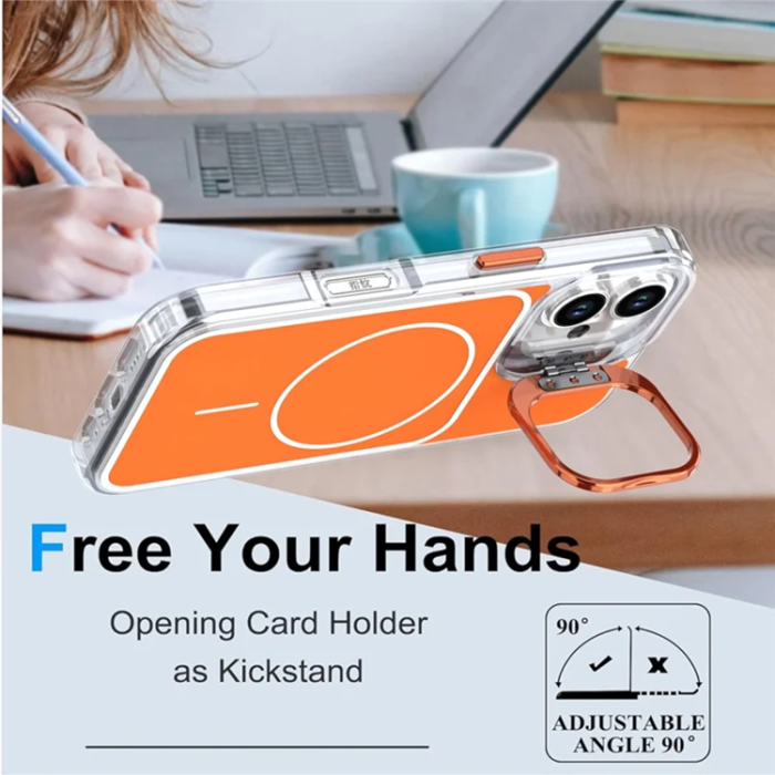 A-One Brand - iPhone 16 Mobilskal MagSafe Lens Kickstand med Handrem - Orange