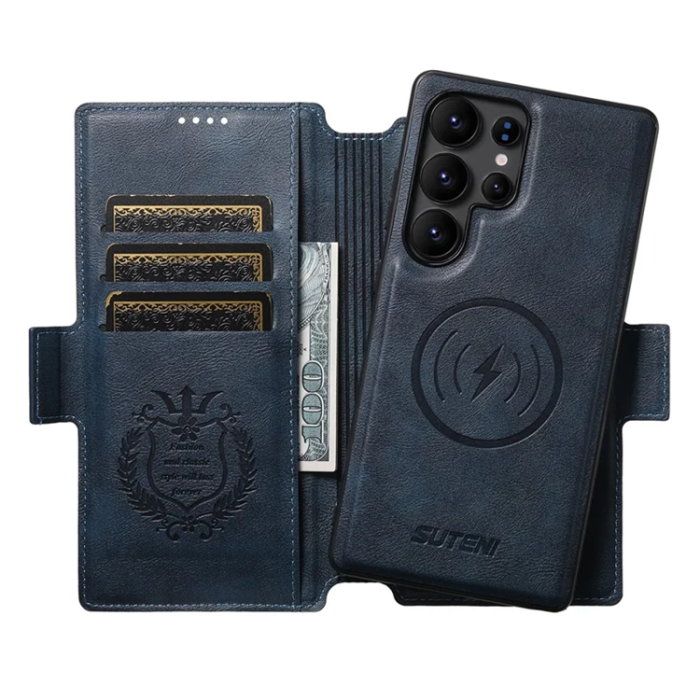 SUTENI - SUTENI Galaxy S23 Ultra Plånboksfodral Magsafe Cowhide - Blå