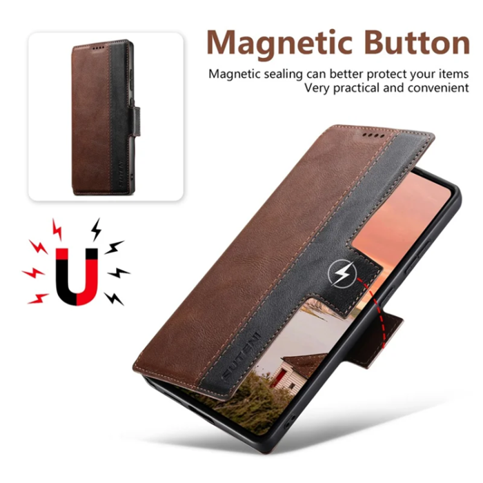 SUTENI - SUTENI Galaxy S23 Ultra Plånboksfodral Magsafe Cowhide - Brun