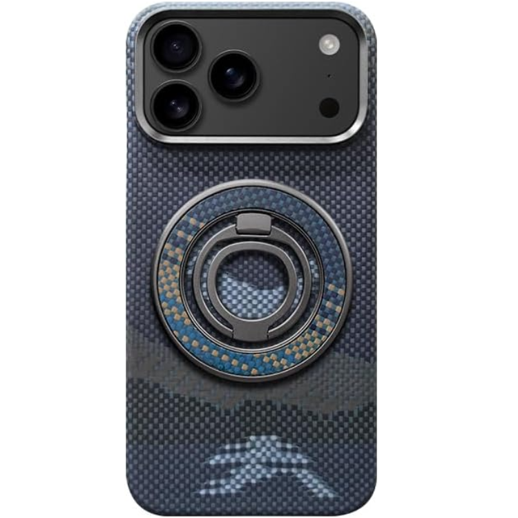 iPhone 17 Pro Max Mobilskal MagSafe Kevlar Metal Ring - Moon Blå | 2353 | AlltMobil