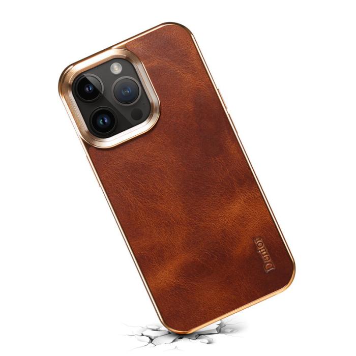 DENIOR - DENIOR Mobilskal till iPhone 16 Pro Äkta Läder Waxy Textur Brun