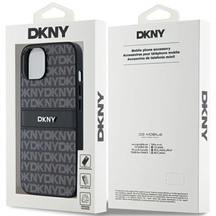 DKNY - DKNY iPhone 15/14 Plus Mobilskal Läder Mono Stripe & Metal Logo