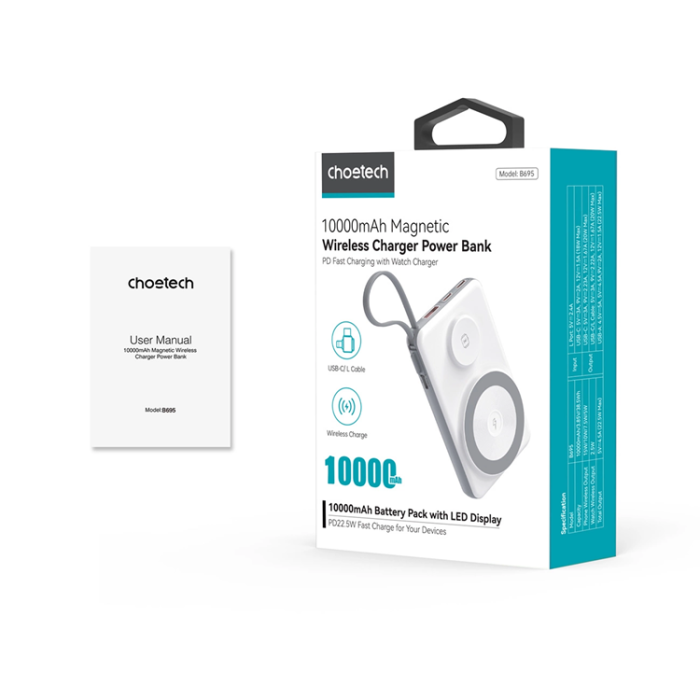 Choetech - Choetech MagSafe Powerbank 10000mAh med Trådlös Laddare för Apple Watch/iPhone