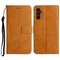 OEM - Pl&aring;nboksfodral f&ouml;r Samsung Galaxy S26 Konstl&auml;der med handledsrem - Gul