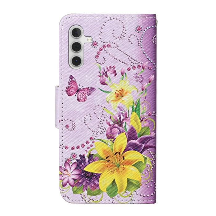 OEM - Mobilfodral för Samsung Galaxy S26 Konstläder med handledsrem - Gul fjäril