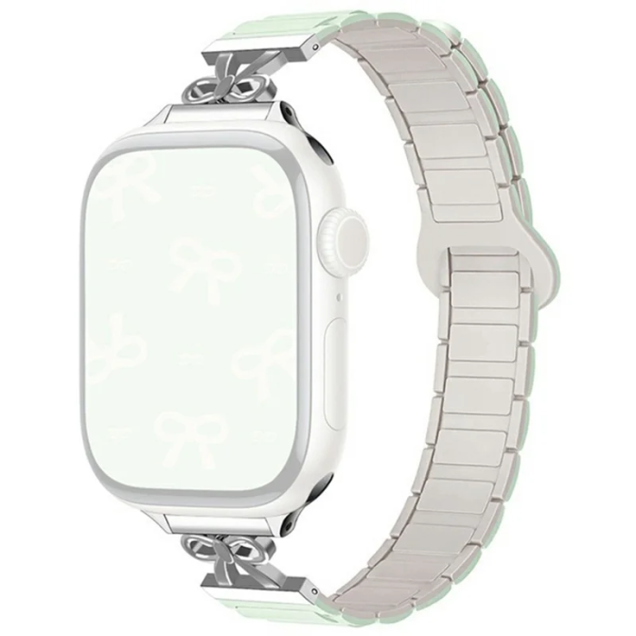 A-One Brand - Apple Watch 38/40/41/42mm Armband Magnetic Bowknot - Mint Grön/Starlight