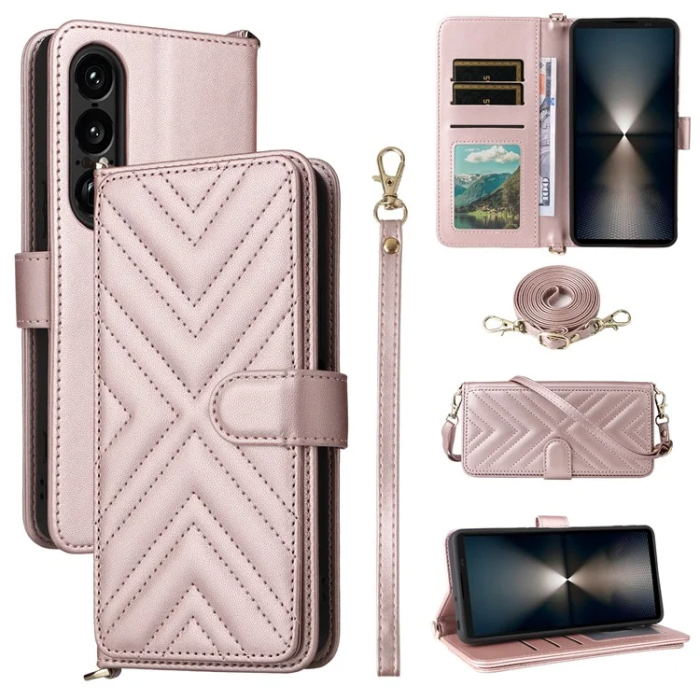 A-One Brand - Sony Xperia 1 VII Plånboksfodral Kickstand med Axelrem - Ljusrosa