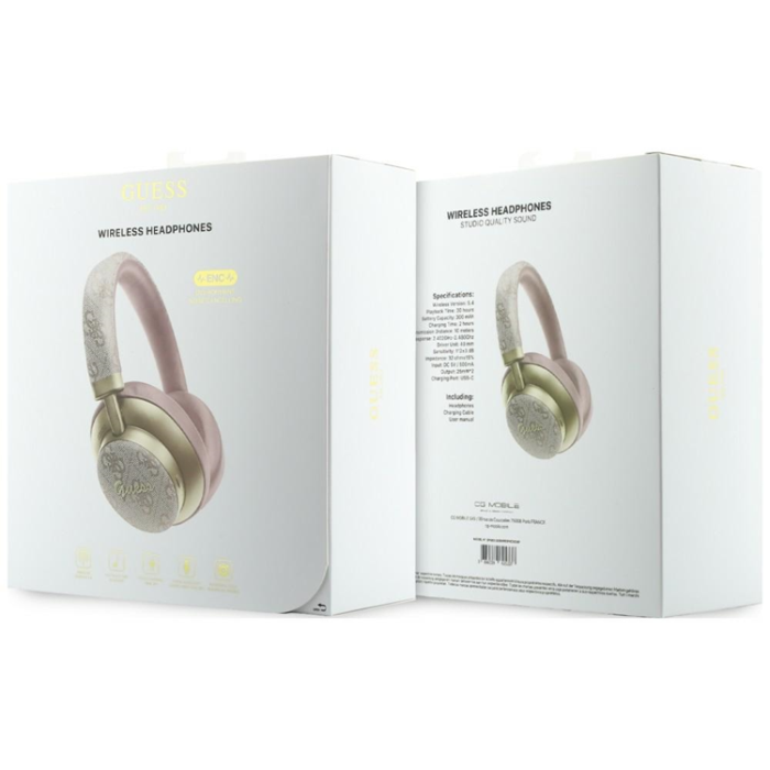 Guess - Guess On-Ear Hörlurar Bluetooth ENC 4G Gold Script Metal - Rosa