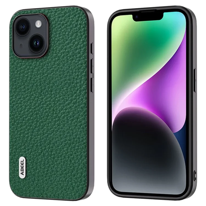 ABEEL - ABEEL iPhone 14 Mobilskal Äkta Läder Litchi - Grön