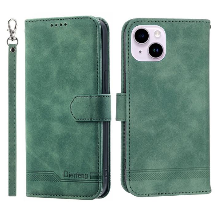 DIERFENG - DIERFENG DF-03 Plånboksfodral i Konstläder för iPhone 15 - Grön