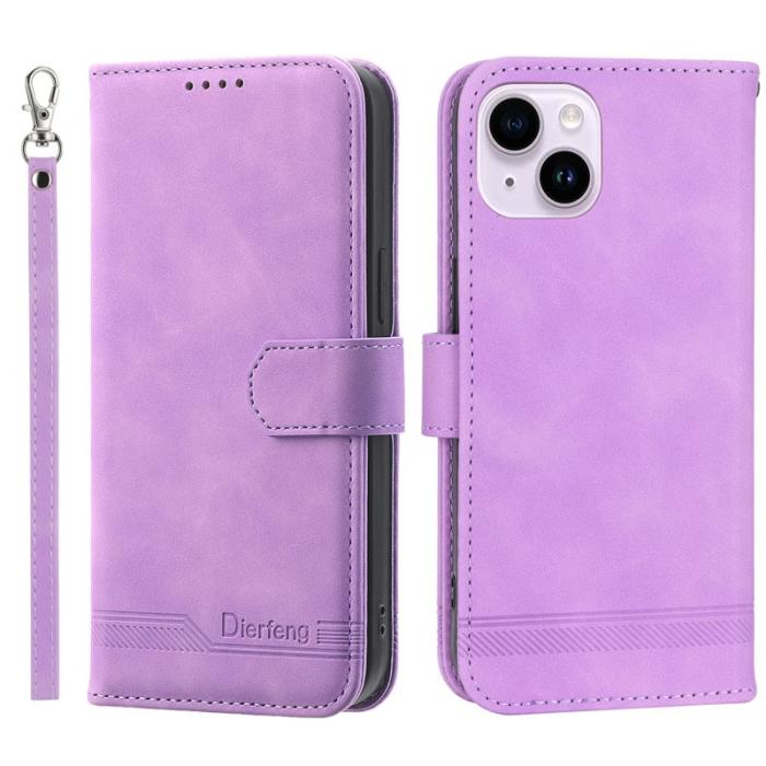 DIERFENG - DIERFENG DF-03 Plånboksfodral i Konstläder för iPhone 15 - Lila