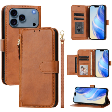 A-One Brand - iPhone 17 Pro Plånboksfodral Zipper Pocket Läder - Brun