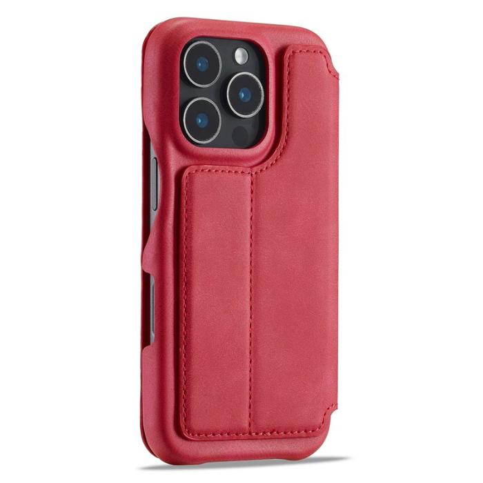 LC.imeeke - LC.IMEEKE iPhone 16 Pro Fodral Card Holder KonstLäder - Röd