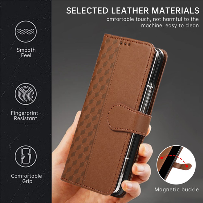 A-One Brand - Galaxy Z Fold7 Plånboksfodral 3D Rhombus Grid Imprinted - Brun
