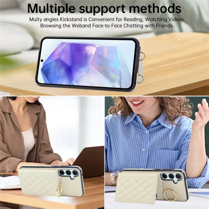 A-One Brand - Galaxy S25/S24 Mobilskal Korthållare Kickstand Rhombus - Beige