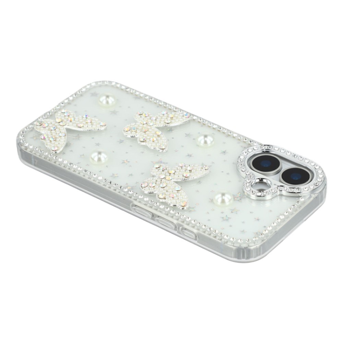 A-One Brand - iPhone 17 Mobilskal Rhinestone Edge Pearl Butterfly