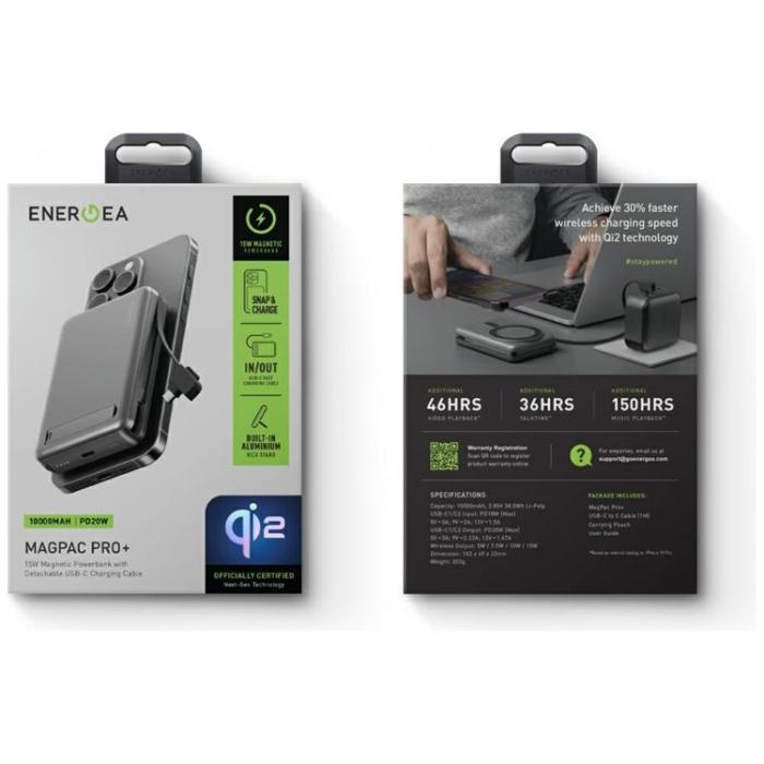 ENERGEA - Energea Qi2 MagSafe PowerBank 10000mAh MagPac Pro Plus - Grå